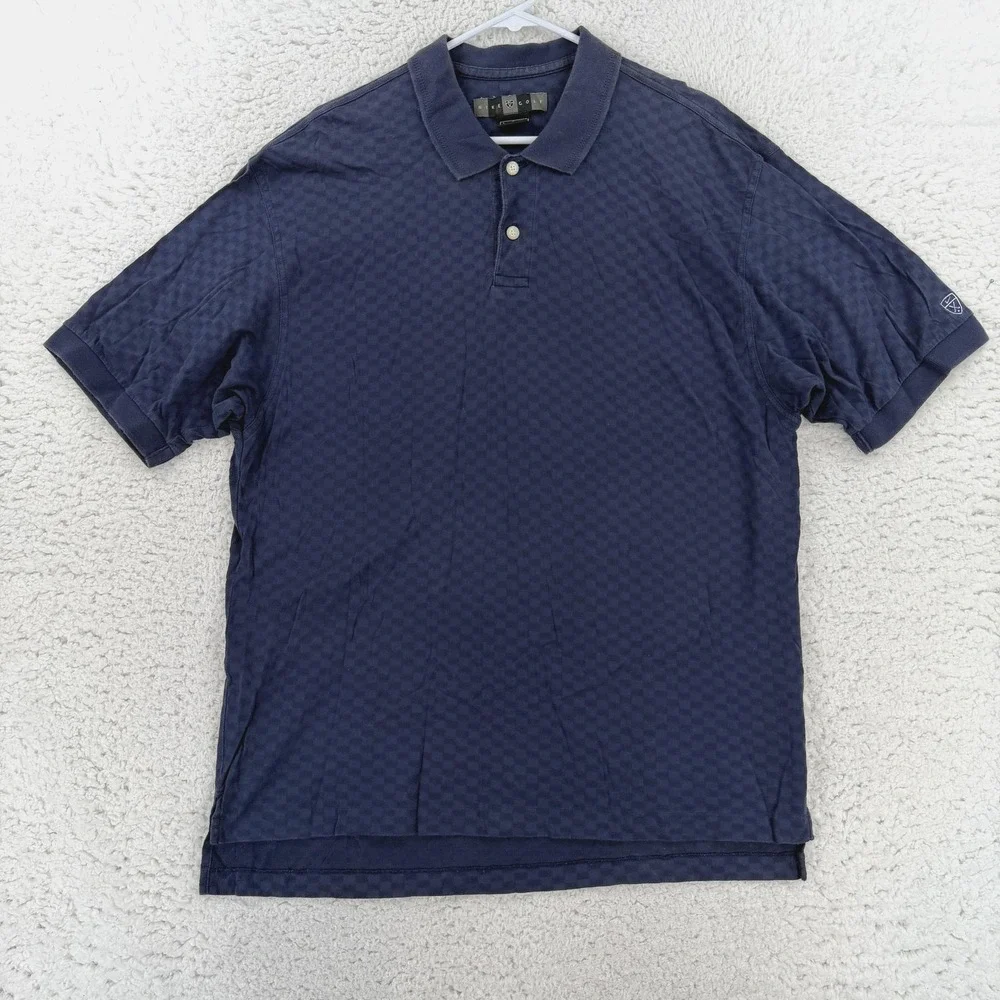 VTG Nike Golf Polo Shirt Mens Large Blue Check 100% Cotton Knit HO-COF Top